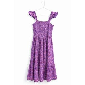 Vineyard Vines Smocked Floral Summer Midi Dress Purple Blue Cotton Size L